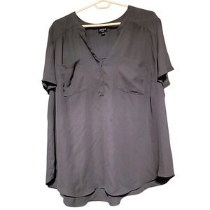 Torrid Harper Blouse Womens 3X Gray Pullover Short Sleeve V Neck Sheer Pockets